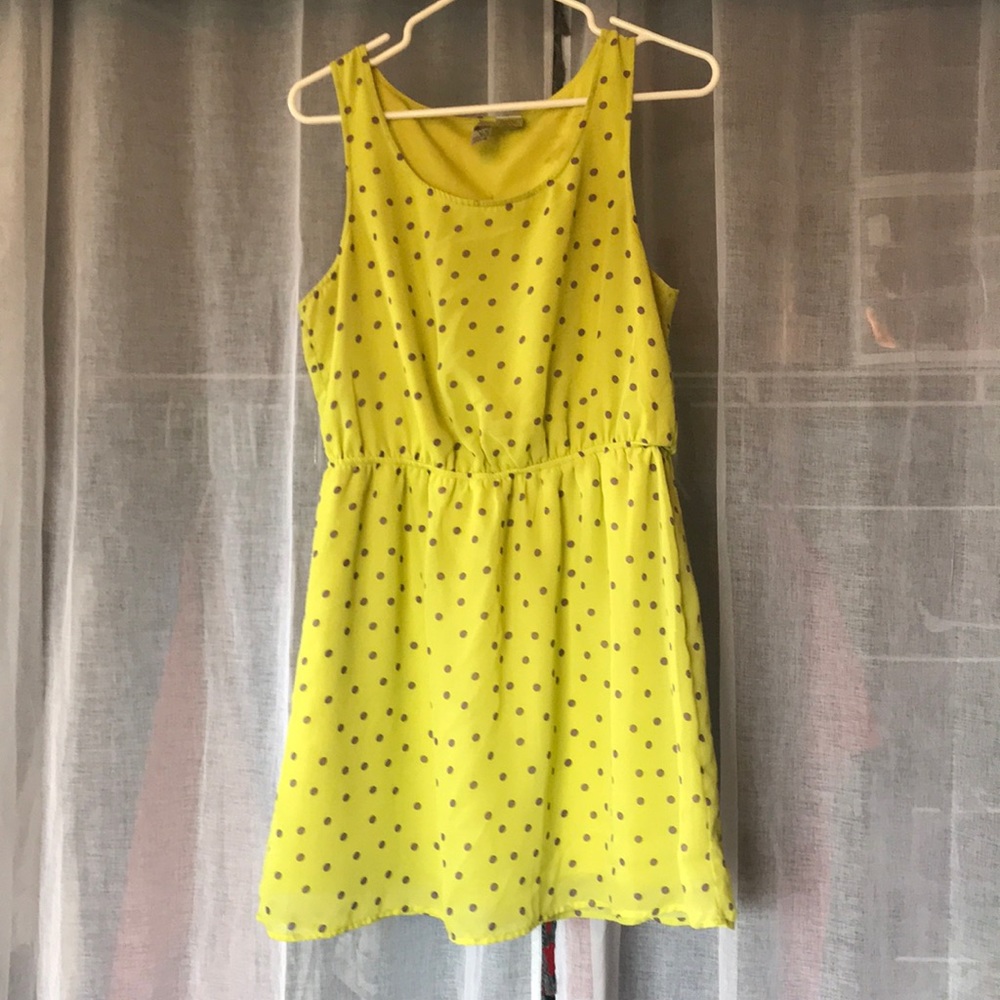 Lime green polka dot dress with buttons in back